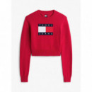 Tjw Sparkle Flag Sweater Ext Ruby Rhubar  TOMMY JEANS