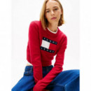 Tjw Sparkle Flag Sweater Ext Ruby Rhubar  TOMMY JEANS