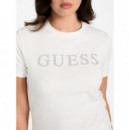 Camiseta con Logotipo Frontal de Strass de GUESS