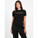 Camiseta con Logotipo Frontal de Strass de GUESS
