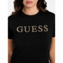Camiseta con Logotipo Frontal de Strass de GUESS