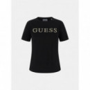 Camiseta con Logotipo Frontal de Strass de GUESS