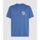 Klj Reg Monogram Tee Washed Federal Blue  KARL LAGERFELD
