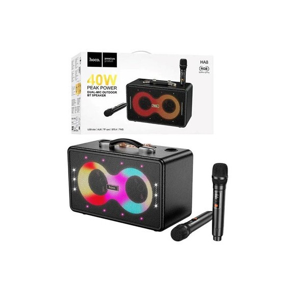 HOCO Altavoz BLUETOOTH Karaoke con 2 Microfonos Inalambricos 40W HA8 Negro