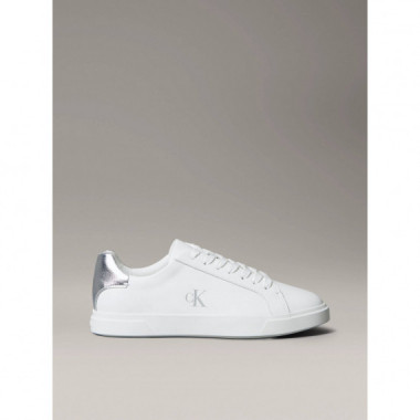 Low Pro Cups Laceup Lth Met Bright White  CALVIN KLEIN