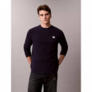 Ls Waffle Badge Crewnk Tee Maritime Blue  CALVIN KLEIN