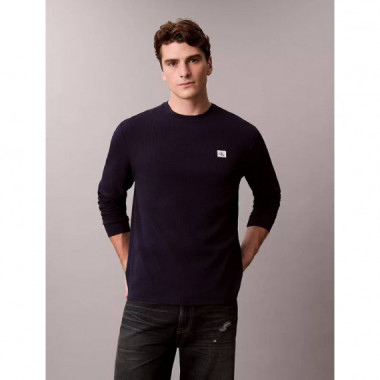 LS WAFFLE BADGE CREWNK TEE MARITIME BLUE