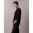 Ls Waffle Badge Crewnk Tee Maritime Blue  CALVIN KLEIN