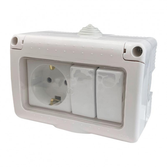 Enchufe Estanco 1 Toma + 2 Interruptores PAMACON