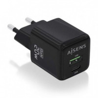 AISENS Cargador Pared Gan ASCH-20W2P011-BK/ 1XUSB Tipo-c/ 1XUSB/ 20W Negro