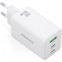 AISENS Cargador Pared Gan ASCH-65W3P072-W 2XUSB-C 1XUSB-A 65W Blanco