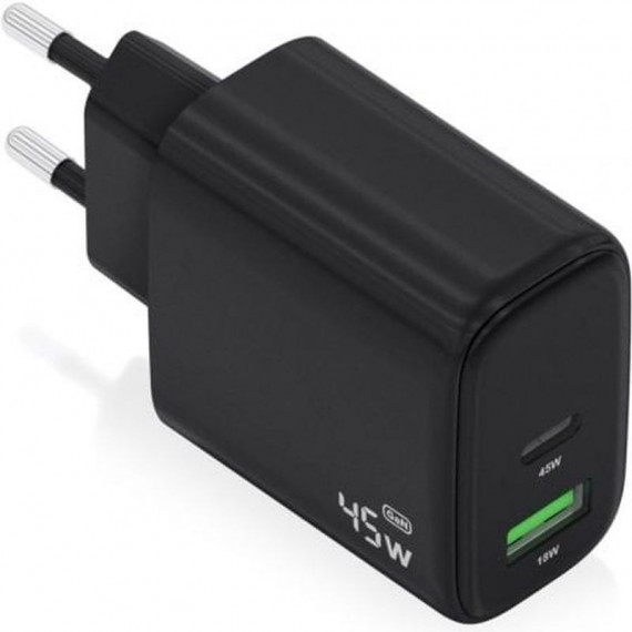 AISENS Cargador Pared Gan A110-0971 1XUSB-C/ 1XUSB/ 45W/ Negro