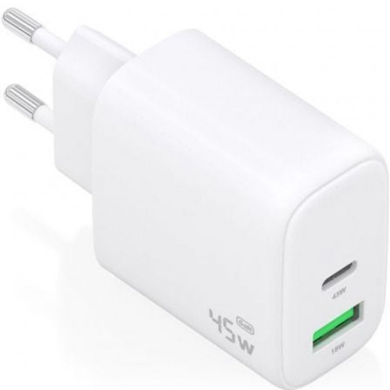 AISENS Cargador Pared Gan A110-0971 1XUSB-C/ 1XUSB/ 45W/ Blanco