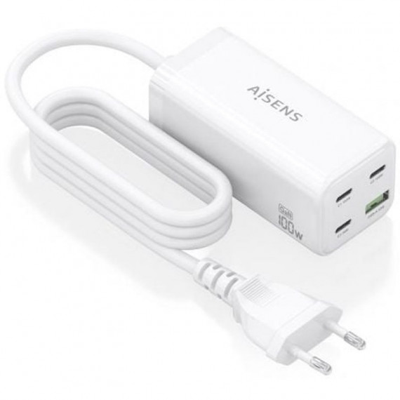 AISENS Cargador Sobremesa Gan ASCH-100W4P053-W 3XUSB-C 1XUSB 100W Blanco
