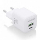 AISENS Cargador Pared Gan ASCH-20W2P010-W/ 1XUSB Tipo-c/ 1XUSB/ 20W Blanco
