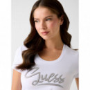 Camiseta con Apliques de Cristal en el Logo de GUESS