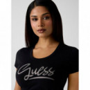 Camiseta con Apliques de Cristal en el Logo de GUESS