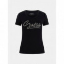 Camiseta con Apliques de Cristal en el Logo de GUESS