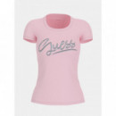 Camiseta con Apliques de Cristal en el Logo de GUESS