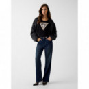 Camiseta con Logo de Triángulo de Strass y Estampado Animal de GUESS