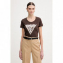 Camiseta con Logo de Triángulo de Strass y Estampado Animal de GUESS