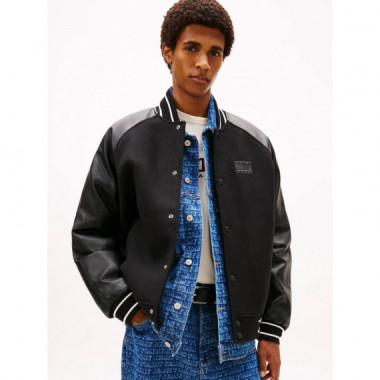 Tjm Flag Varsity Jacket Black  TOMMY JEANS