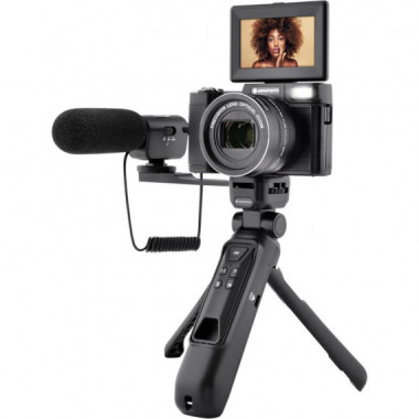 AGFAPHOTO - Vlogging Kit: C&aacute;mara VLG-4K 5X Zoom, Tr&iacute;pode Powerbank, Mando y Micr&oacute;fono