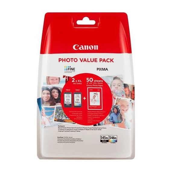 CANON Pack Cartucho Pixma 545XL Negro + 546XL Color+ 50 Hojas Glossy 4"X6"