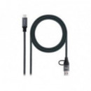 NANOCABLE Usb-c a Usb-a + Usb-c/m 20GBPS 5A/100W Gris/negro (10.01.4111-L150-COMB)