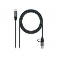 Nanocable USB-C a USB-A+USB-C/M 20Gbps 5A/100W 3m Gris/Negro (10.01.4113-COMB)