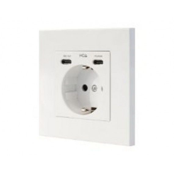 Enchufe de Pared NANOCABLE Schuko con 1XUSB-C Qc 3.0 y 1XUSB-C Pd 20W Blanco (10.35.0012)