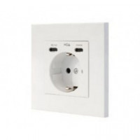 Enchufe de Pared NANOCABLE Schuko con 1XUSB-C Qc 3.0 y 1XUSB-C Pd 20W Blanco (10.35.0012)