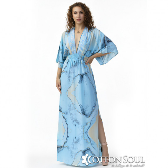Vestido Crepe de Musgo Tiara Azul COTTON SOUL