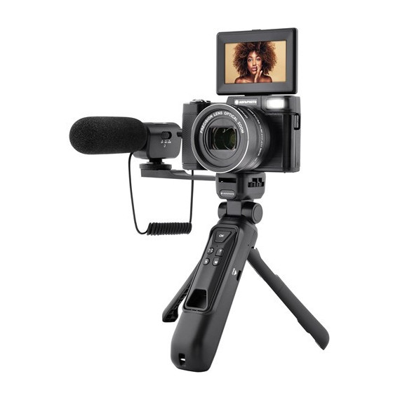 AGFAPHOTO Pack Camara Digita+tripode+microfono para Vlog VLG-4K Optical 24MPX/4K