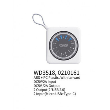 IKREA Bateria Externa Portatil 8000mAh WD3518 2XUsb Tipo-C ,Micro Usb Blanca