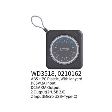 IKREA Bateria Externa Portatil 8000mAh WD3518 2XUsb Tipo-C ,Micro usb Negra