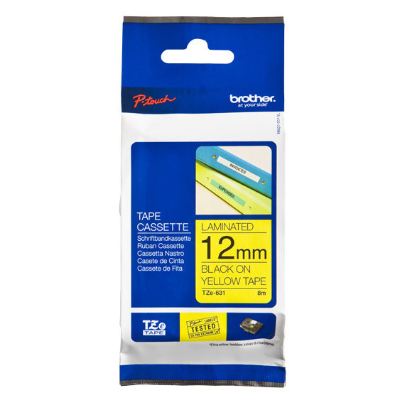 Cinta BROTHER P-touch Laminada Negro sobre Amarillo 12MM 8M (TZE631)
