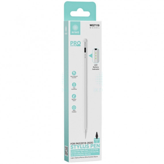 Ikrea WG7119 Lápiz Óptico con Indicador de Batería para Ipad 2018-2025 USB-C