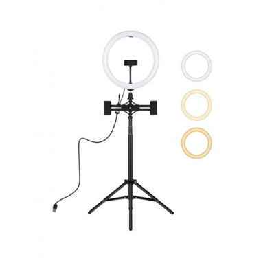 PULUZ Kit Tripode Con Anilla Multi Luz Led 30cm Vlogging Para Videos de Transmision En Vivo Con Usb