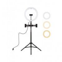 PULUZ Kit Tripode con Anilla Multi Luz Led 30CM Vlogging para Videos de Transmision en Vivo con USB