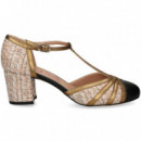 Abierto Lados Punta Negro Rafia Beige  MIUXA