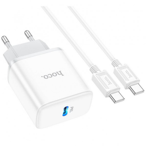 Cargador Usb-c 20W+ Cable Usb-c a Usb-c HOCO C104A Blanco