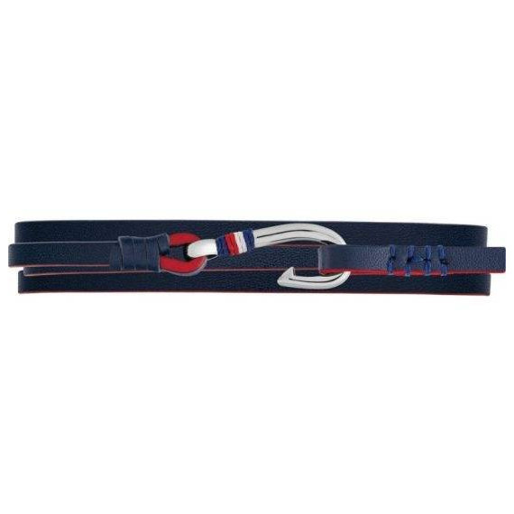 PULSERA CUERO AZUL GANCHO CENTRAL LOGO