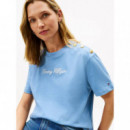 Gold Btn Script Mdrn Ss Tee Clear Water  TOMMY HILFIGER