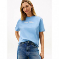 Gold Btn Script Mdrn Ss Tee Clear Water  TOMMY HILFIGER