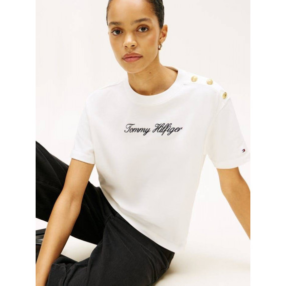 Gold Btn Script Mdrn Ss Tee Ecru  TOMMY HILFIGER