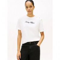 Gold Btn Script Mdrn Ss Tee Ecru  TOMMY HILFIGER