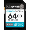 Tarjeta de Memoria Kingston Canvas Go Plus SDXC Gen4 200MB/s C10 UHS-I U3 V30 64GB