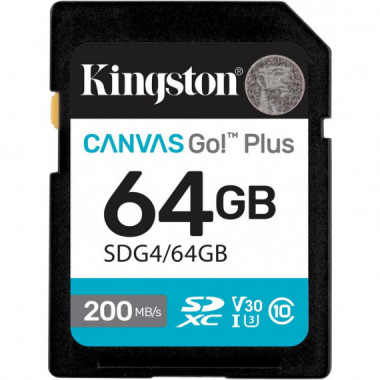 Tarjeta de Memoria Kingston Canvas Go Plus SDXC Gen4 200MB/s C10 UHS-I U3 V30 64GB