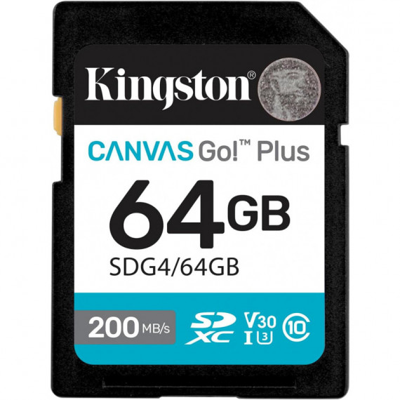 Tarjeta de Memoria Kingston Canvas Go Plus SDXC Gen4 200MB/s C10 UHS-I U3 V30 64GB